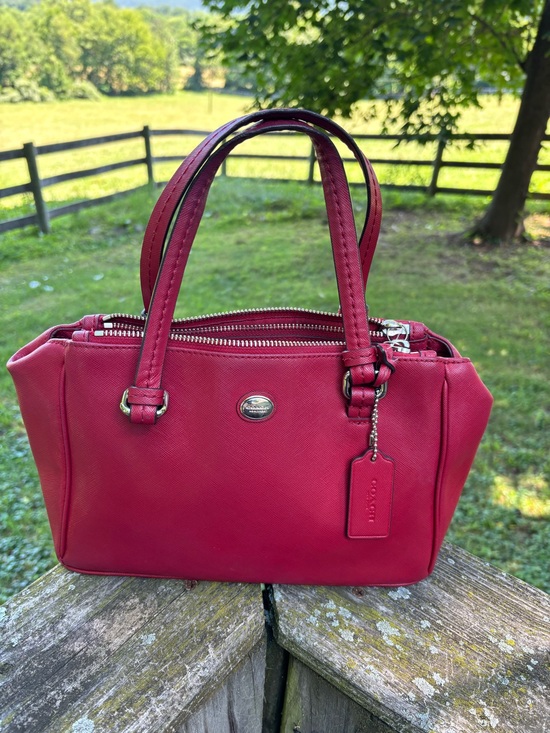 Coach Outlet Handbags - Coach Outlet Dark Red Leather Satchel/ Shoulder Bag with Charm